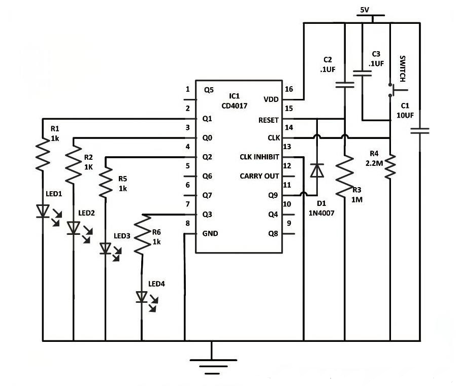 CD4017 Decade Counter Circuit Diagram